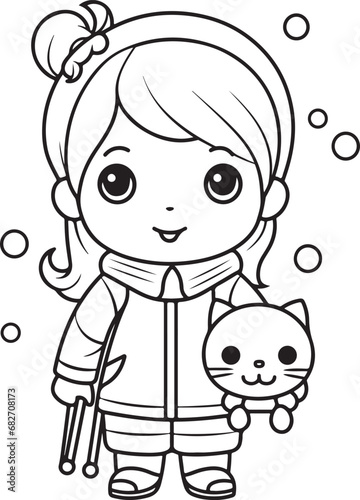 hand drawn kawai style coloring book page for kids