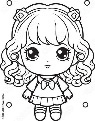 hand drawn kawai style coloring book page for kids