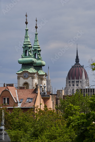 Canvas Print Twin towers of Saint Anne Parish of Upper Watertown (Hungarian: Felsővízivárosi Szent Anna-plébánia), a Roman Catholic chruch in the Várkerület district