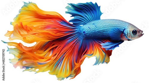 Colorful betta fish close up on white background.