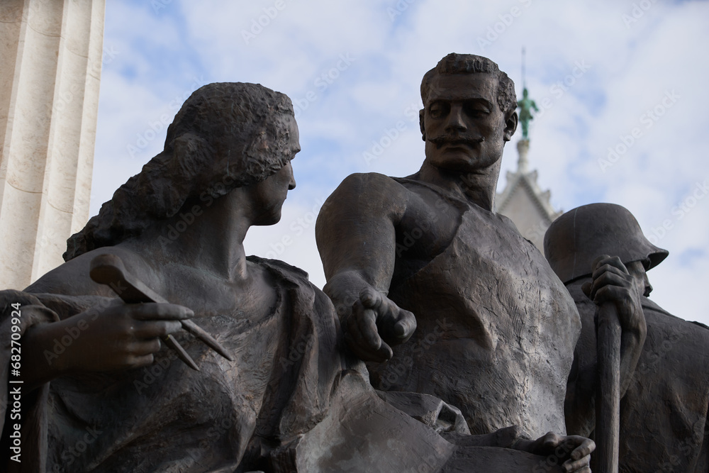 Details of the bronze statue of Istvan Tisza (Hungarian: Count István Imre Lajos Pál Tisza de Borosjenő et Szeged), former Hungarian Prime Minister. Budapest, Hungary - 7 May, 2019