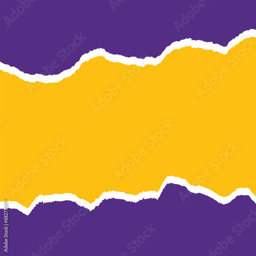 Purple torn paper effect banner design with yellow background blank, texture, strip, design vector file