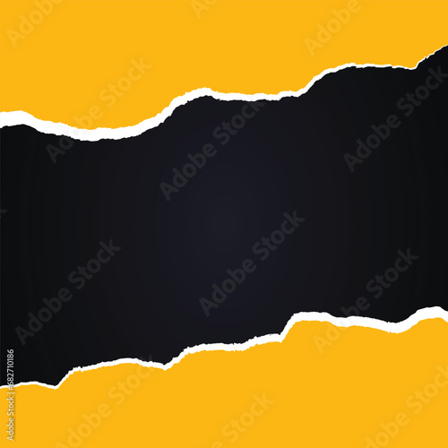 Yellow torn paper effect banner design with black background blank, texture, strip, design vector file