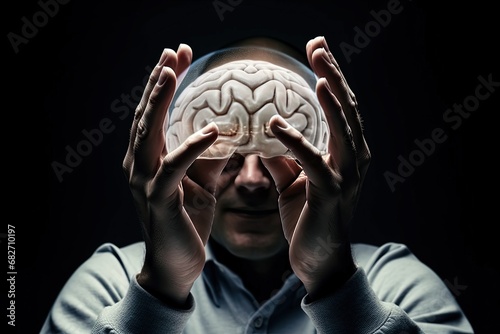 protection property intellectual Concept hands two protected man thinking head brain Human