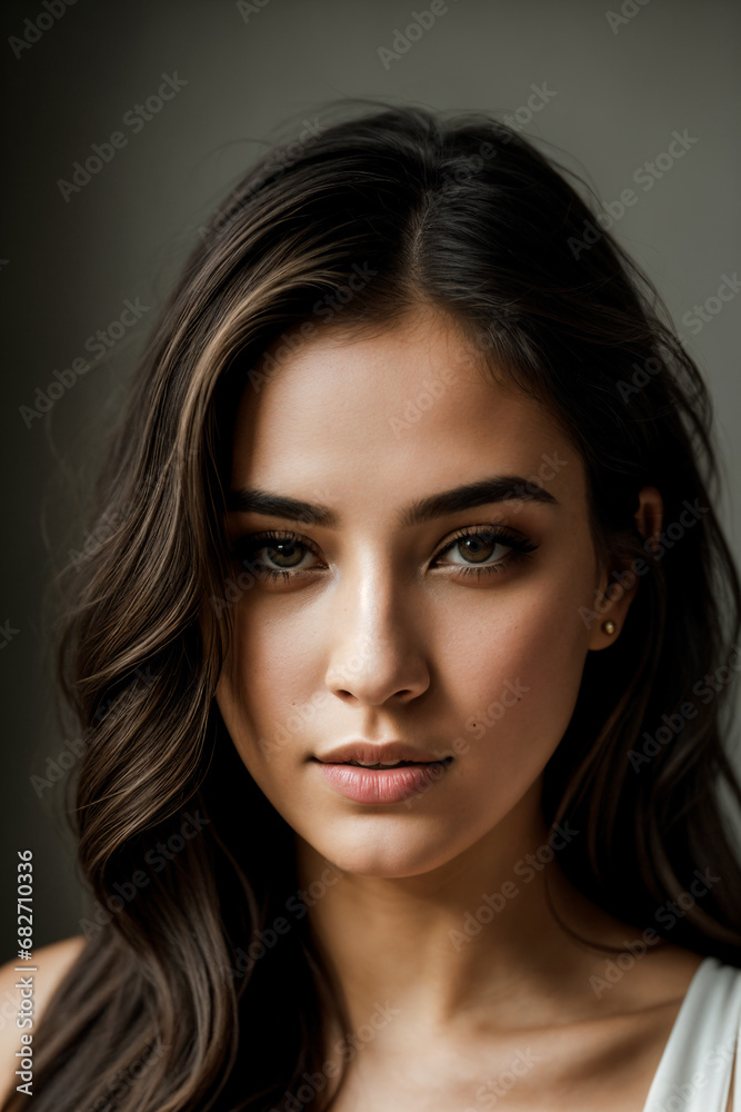 Fototapeta premium Portrait of a beautiful woman with a simple white dress