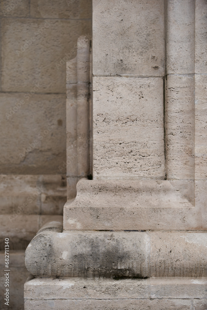 Stone walls of Fisherman's Bastion (Hungarian: Halászbástya) in close up. Budapest, Hungary - 7 May, 2019