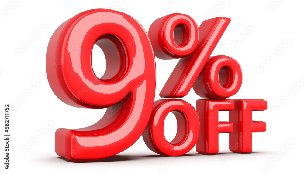9 Percent Off Sale Discount Red Numbers 3D Render 9 Percent Off Sale Discount Red Numbers 3D Render