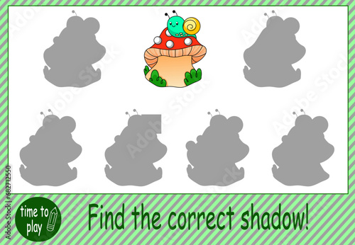 tasks for children's development. logical tasks. find the right shadow. mushroom and snail