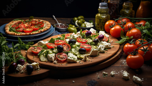 Mediterranean vegetarian platter with vegetables and cheese, healthy taste explosion