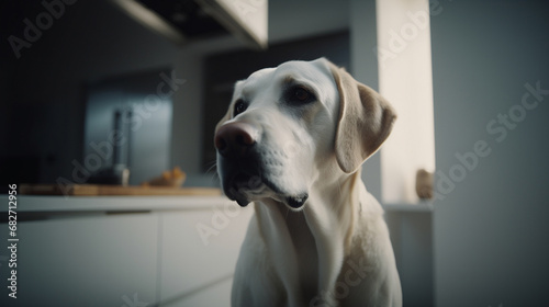 A white dog. White labrador or Retriever. Close up. - Generative AI