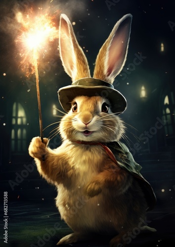 poster of a rabbit wearing a magic hat and a magic