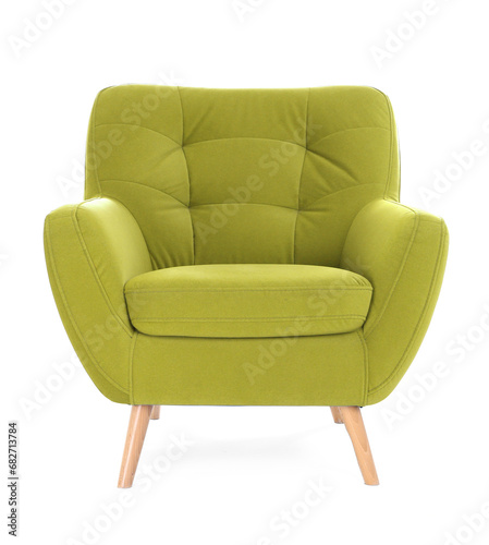 One comfortable pear color armchair isolated on white