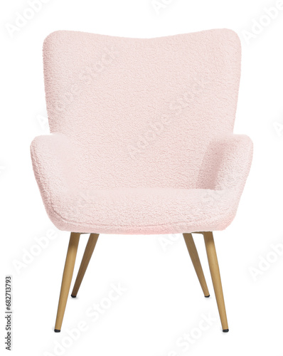 One comfortable misty rose color armchair isolated on white