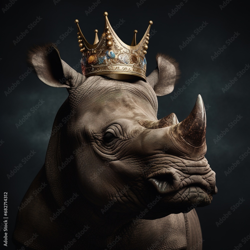 Portrait of a majestic Rhinoceros with a crown Portrait of a majestic Rhinoceros with a crown