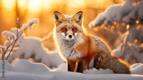 Red Fox Vulpes vulpes in a snow covered meadow. photo