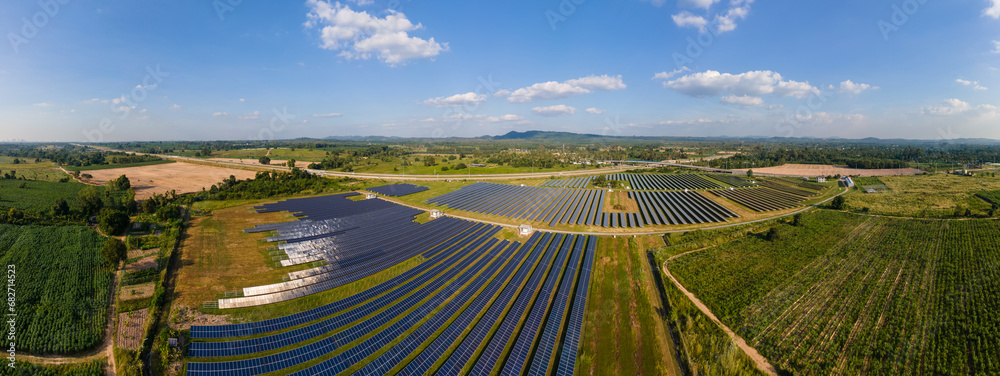 Solar panels system power generators from the sun. Energy Transition in Chonburi Thailand. sun energy solar panel field