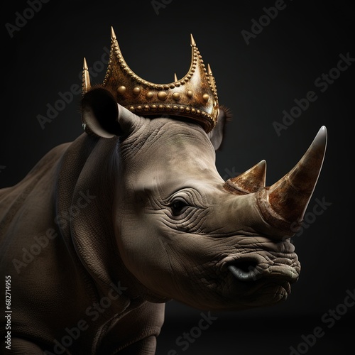 Portrait of a majestic Rhinoceros with a crown