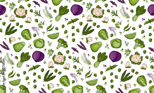 seamless pattern Cabbage vector illustration. Design for kale day, healthy food, health day, recipes
