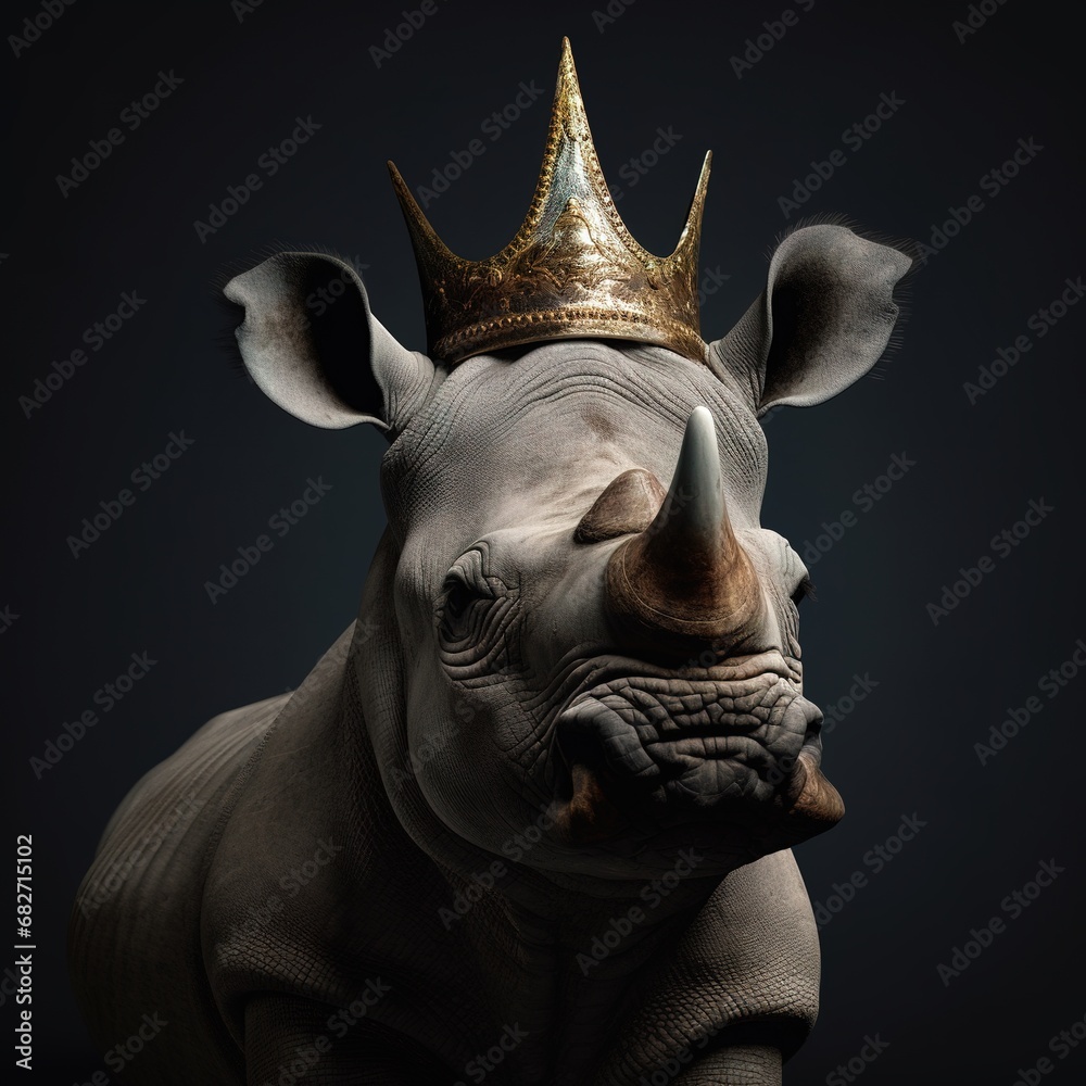Portrait of a majestic Rhinoceros with a crown Portrait of a majestic Rhinoceros with a crown