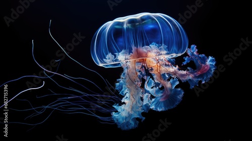 Small jellyfish floating in the water. The background