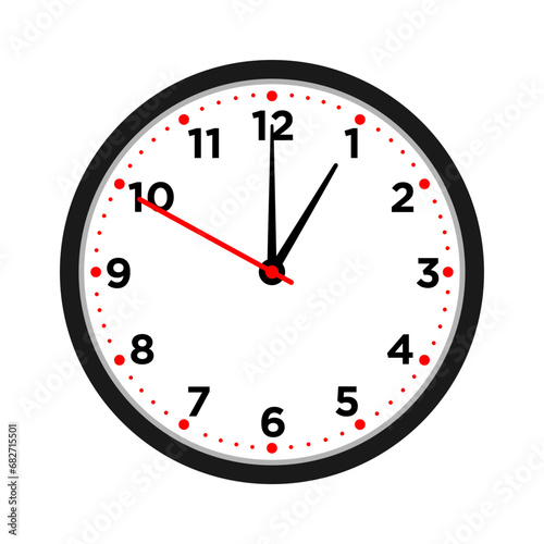 Vector illustration of a wall clock at 1 o'clock, white background