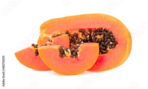 slices of sweet papaya on white background