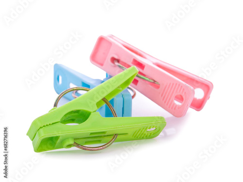 colorful plastic clothes pin isolated on white background