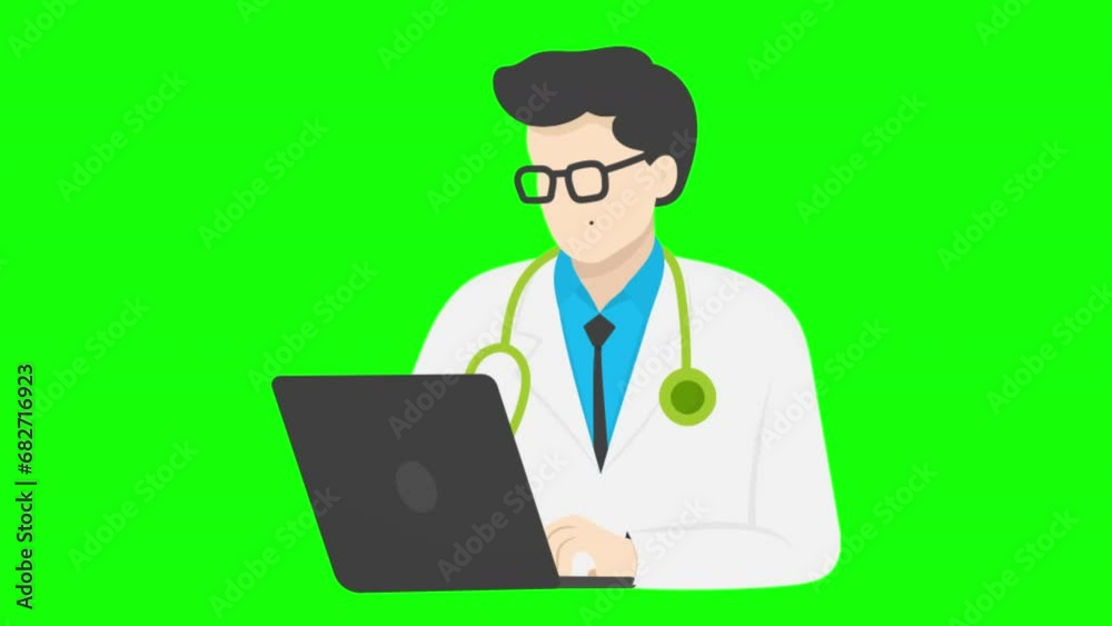 2d animation, Doctor customer service using laptop, on green screen 2d animation, Doctor customer service using laptop, on green screen