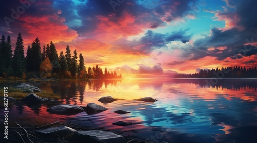 Beautiful Lake Canvus Art Image sunset view