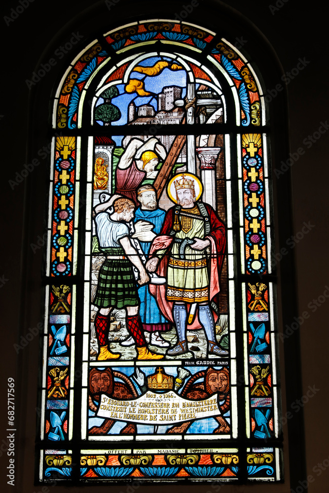 Saint Honore d'Eylau church, Paris, France. Stained glass. Edward the Confessor