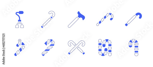 Fototapeta Naklejka Na Ścianę i Meble -  Canes icon set. Duotone style line stroke and bold. Vector illustration. Containing walking stick, cane, candy cane, canes.