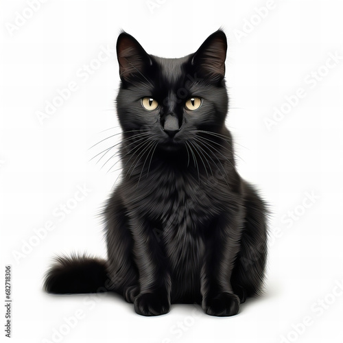 Black cat isolated on white background