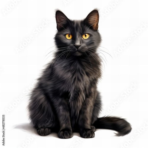 Black cat isolated on white background
