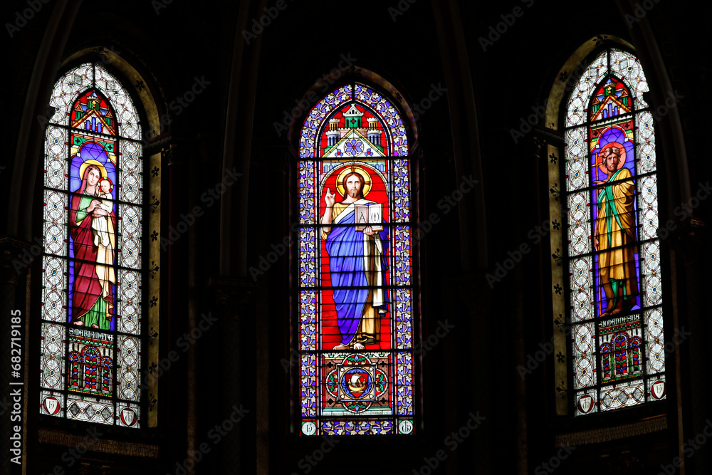 Saint Germain des Pres church, Paris, France. Stained glass.