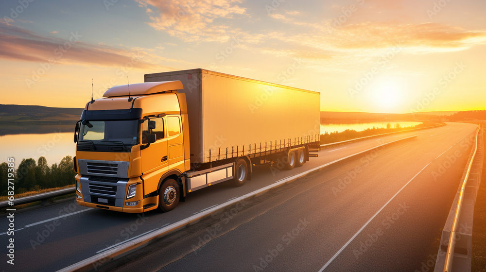 Cargo container truck. Business concept. Transportation concept. Generative AI