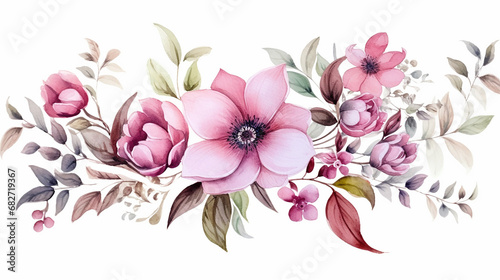 Fototapeta Naklejka Na Ścianę i Meble -  Delicate watercolor pink rose flower blooming isolated on white background. Flowers watercolor illustration. 