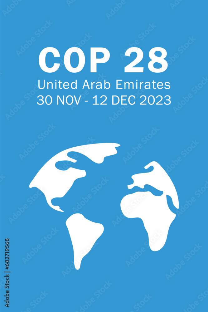 Vetor de Climate Change Conference 2023 COP 28 vertical vector banner