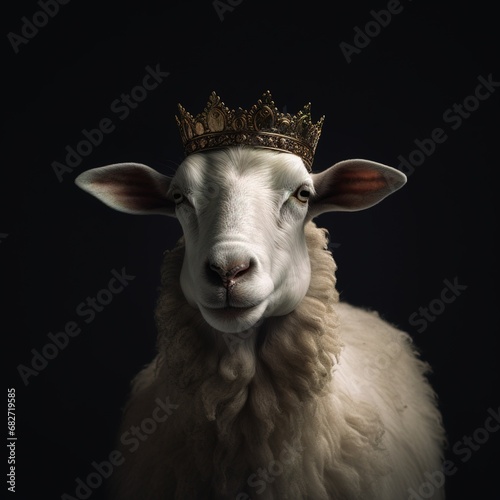 Portrait of a majestic Sheep with a crown © somsong