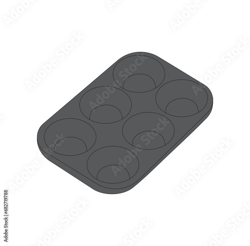 Cupcake baking tray isolated on white background. Bakeware vector illustration. 