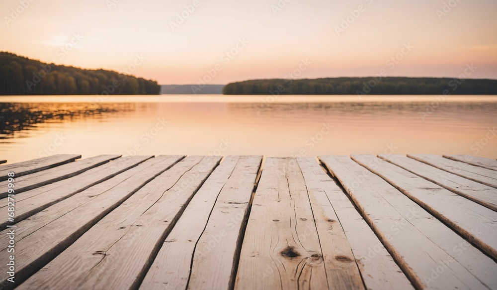 AI generated illustration of a wooden dock extending out into a serene lake