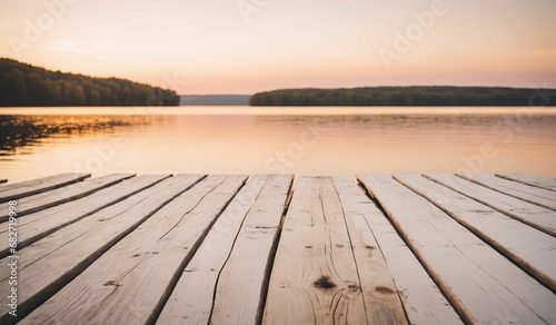 AI generated illustration of a wooden dock extending out into a serene lake