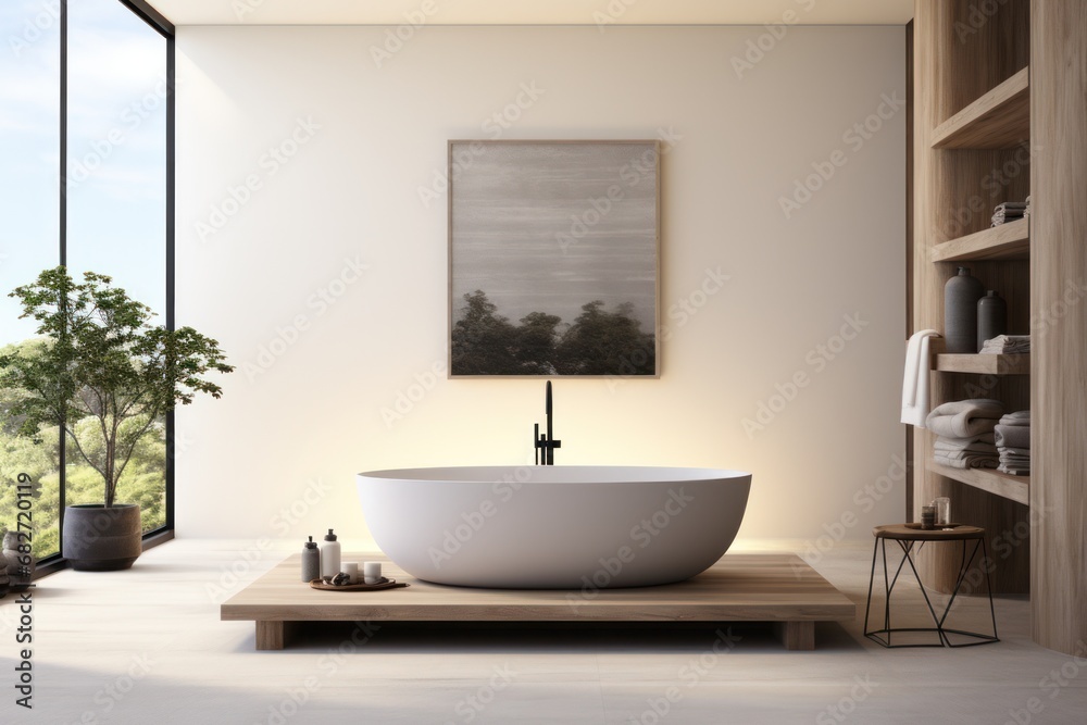 sleek white marble bathroom with LED lighting, double vanity, and freestanding tub.