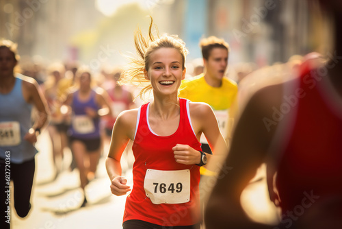 Women's athletics, participating in the marathon in athletics. The Concept of Sports Life. healthy lifestyle. photo