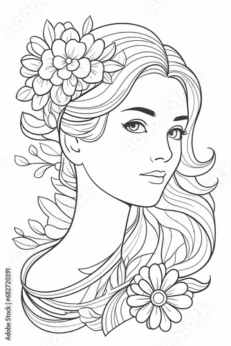 Beautiful angel portrait coloring page for kids and adults
