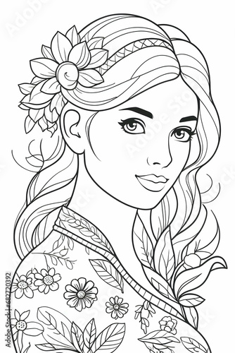 Beautiful angel portrait coloring page for kids and adults