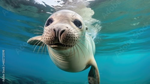 A sleek seal gracefully gliding through crystal-clear waters