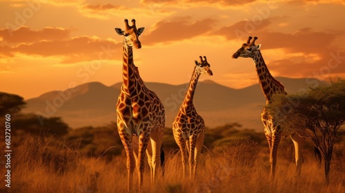 A family of giraffes in the heart of the African savannah