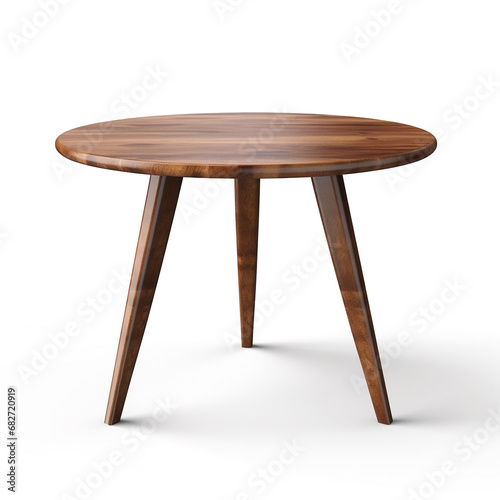 Round wooden vintage table isolated on white background
