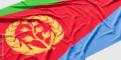 Flag of Eritrea. Fabric textured Eritrea flag isolated on white background. 3D illustration photo