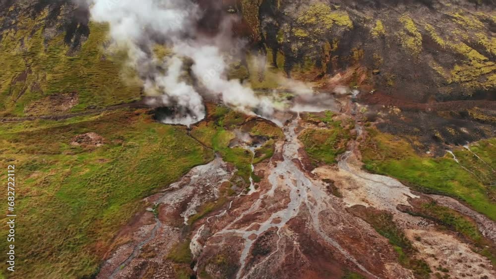 Aerial of geothermal hot springs in Hveragerði, Iceland, a unique phenomenon. Aerial of geothermal hot springs in Hveragerði, Iceland, a unique phenomenon.